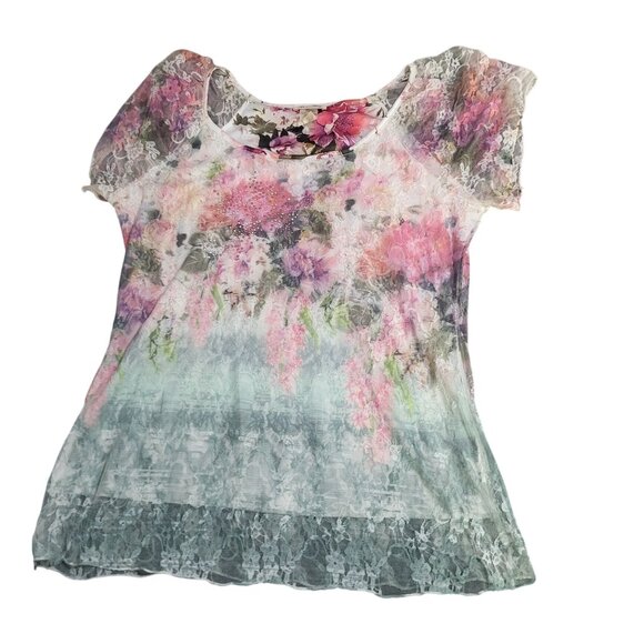 Brittany Black Tops - Brittany Black Women's Petite Medium Lace Floral Sequin Fairy Whimsy Top Blouse